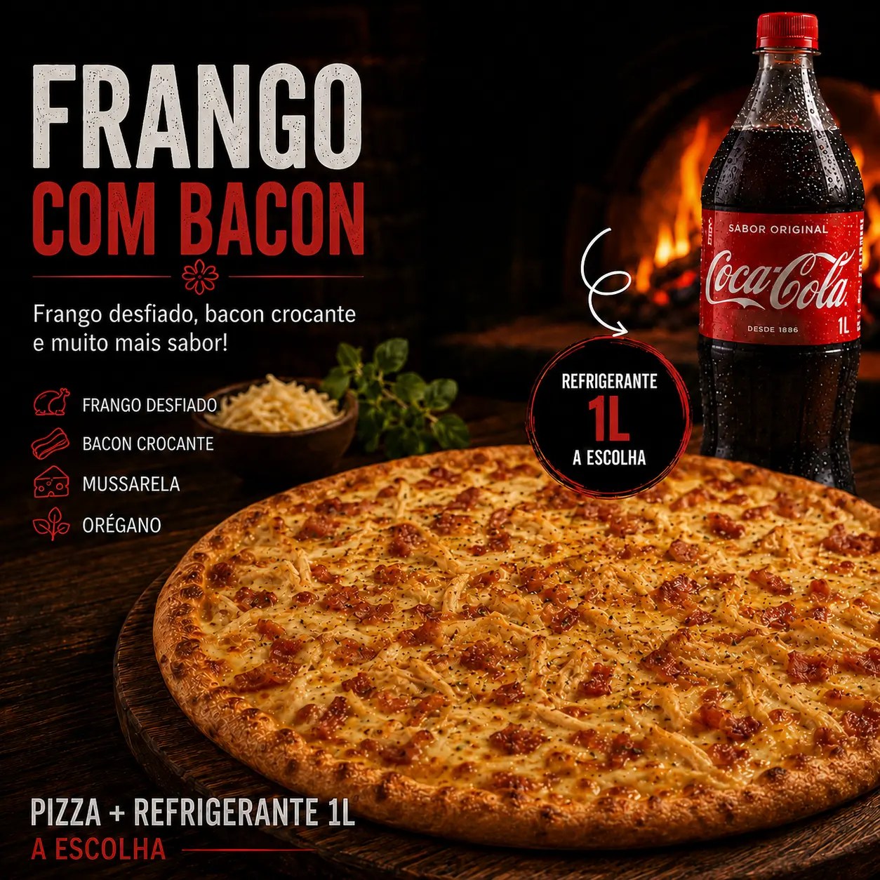 Pizza Frango com Bacon + 1 Coca